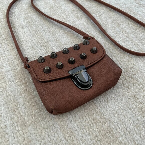 Brown Boho Studded Mini Crossbody Bag Cardholder - Picture 2 of 8